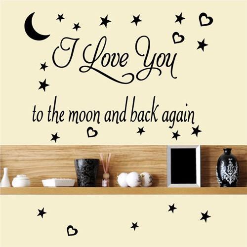 Decal trang trí tường - Chữ Tiếng Anh I LOVE YOU đen