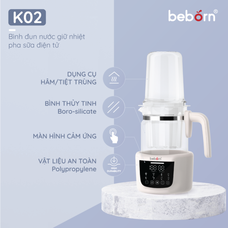 Bình đun nước giữ nhiệt pha sữa điện tử Fatzbaby Beborn K02 - Hàng Chính Hãng