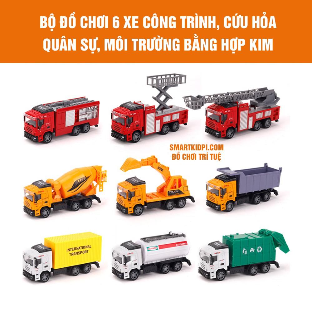 Bộ 6 xe công trình:máy xúc, xe tải, cần cẩu... cho trẻ em, đồ chơi cho bé thoả sức sáng tạohỏa ... hợp kim loại đẹp