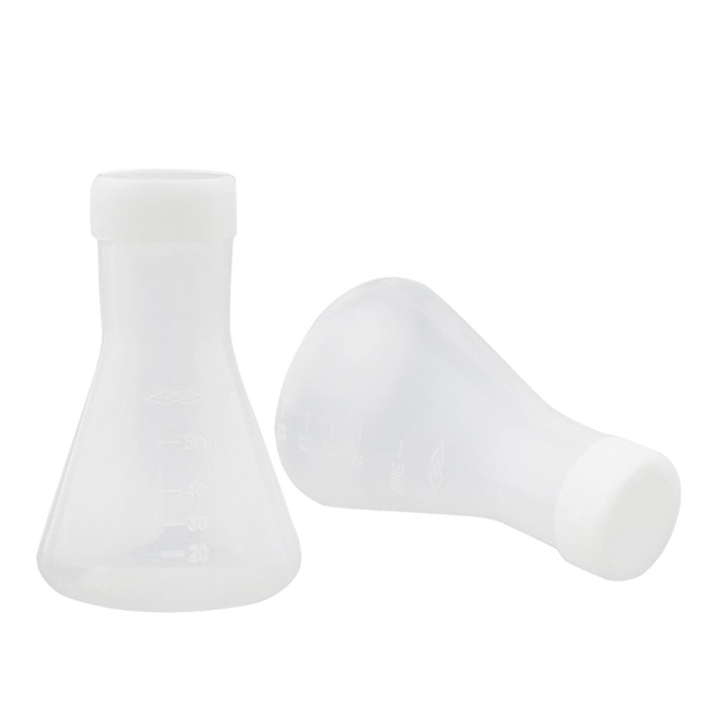 2x2 Pcs Lab Experiment Graduated Plastic Conical Flask Erlenmeyer w/ Cap 50mL