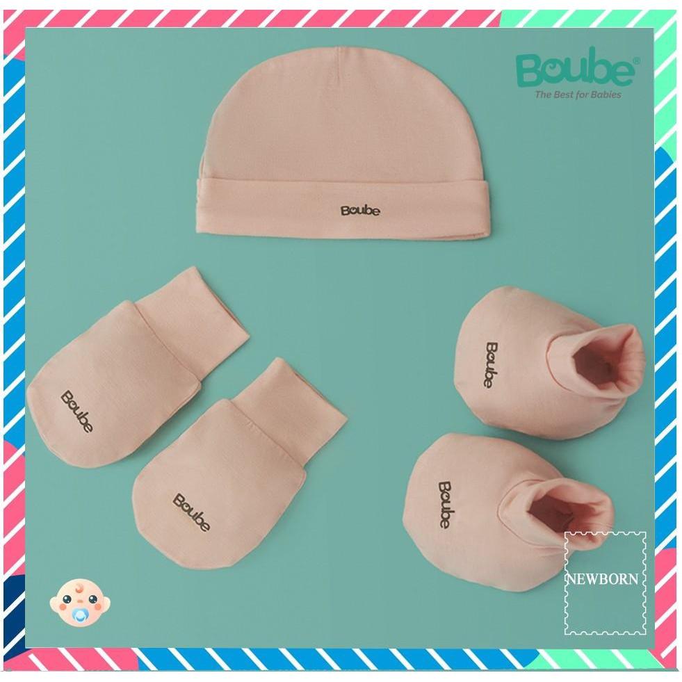 Set phụ kiện bao tay, bao chân, mũ cho em bé sơ sinh Boube nhiều màu, vải sợi tre Bamboo thông minh, thoải mái - Newborn