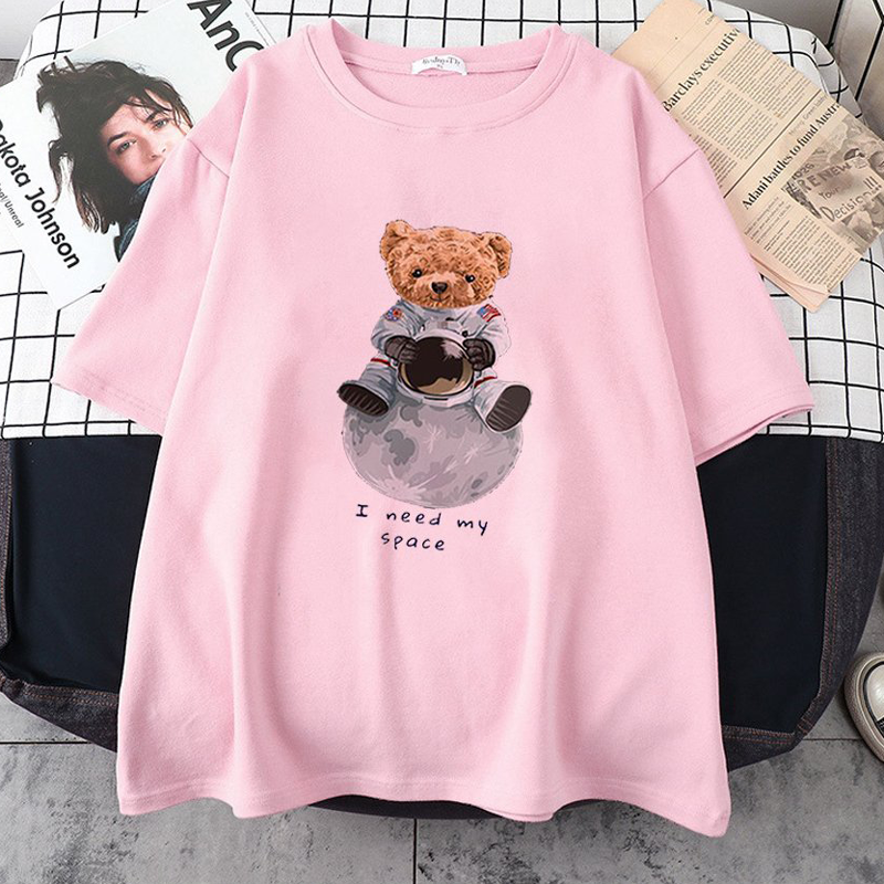 Áo Thun Nữ Unisex Tay Lỡ In Hình Gấu Phi Hành Gia I need my space
