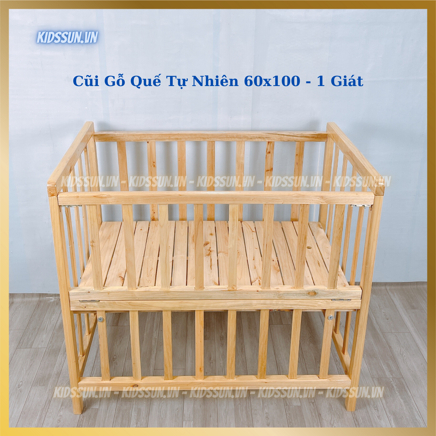 Giường Cũi Gỗ Quế Mộc Tự Nhiên Cho Bé Giá Rẻ – Kích Thước RxDxC - 60x100x84,5cm - Lọt Lòng (54x96)cm - 2 Chế Độ Giường Và Cũi Cho Bé