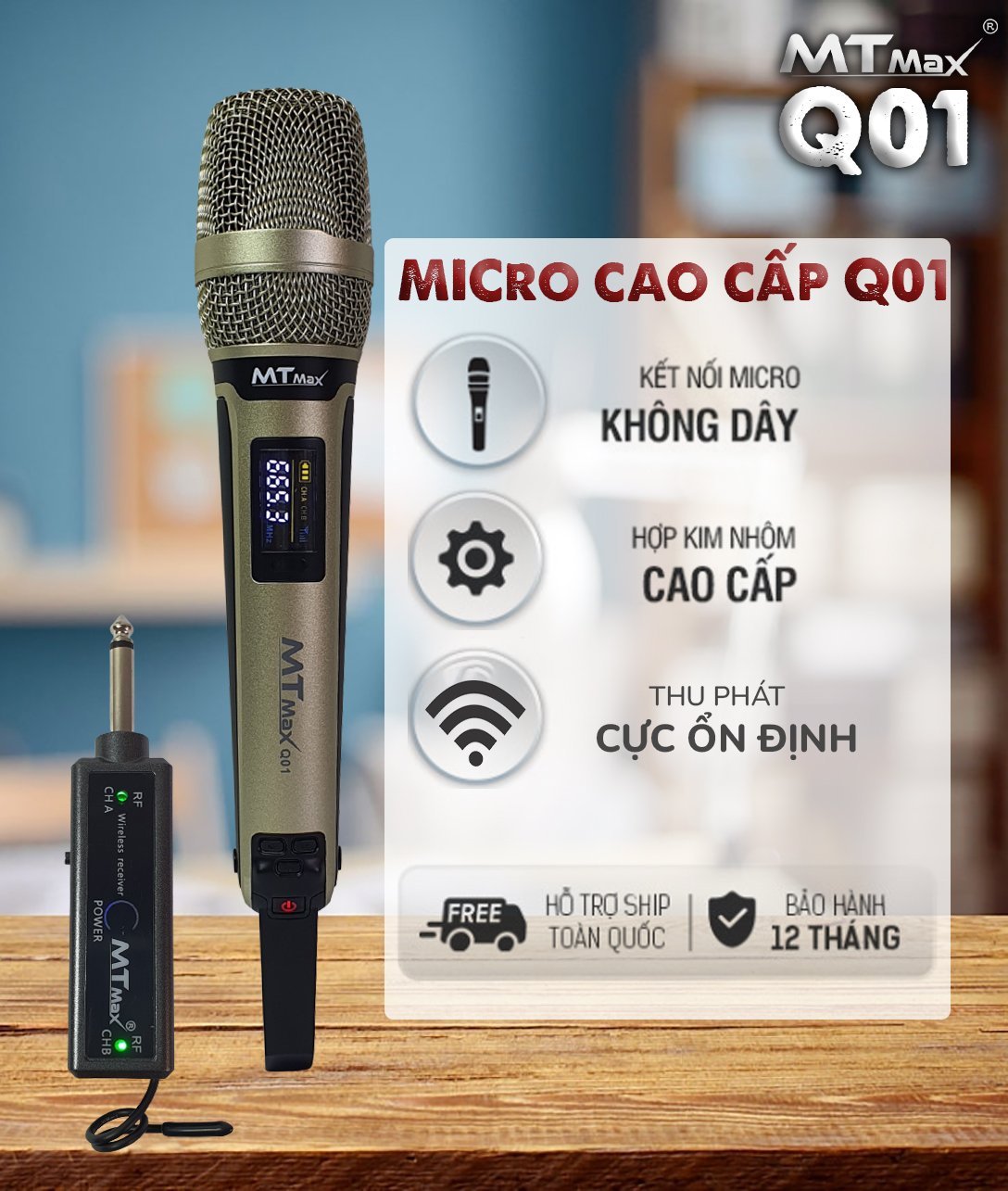 Hình ảnh Micro không dây đa năng MTMAX Q01 - Micro không dây giá tốt, sử dụng cho mọi loại thiết bị âm thanh - Micro dành cho loa kéo, loa bluetooth, amply - Màn hình Led hiển thị thông số - Âm thanh cực hay, giá cực rẻ hàng chính hãng