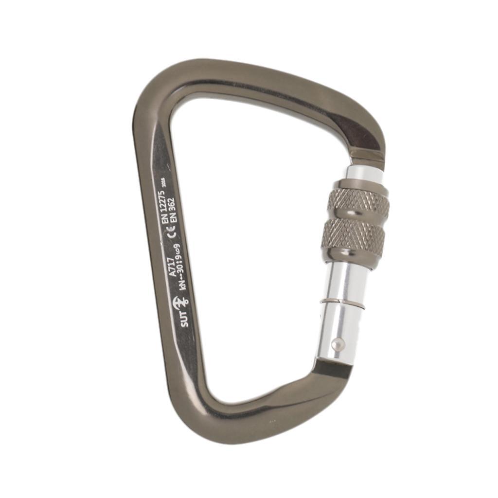 2X 30KN 6720LB Aluminum  Shape Screw Locking Climbing Carabiner Grey