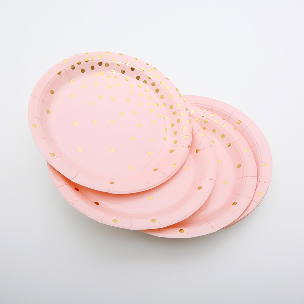 10pcs Gold Spots Paper Party Set Plates Wedding Birthday Party Tableware