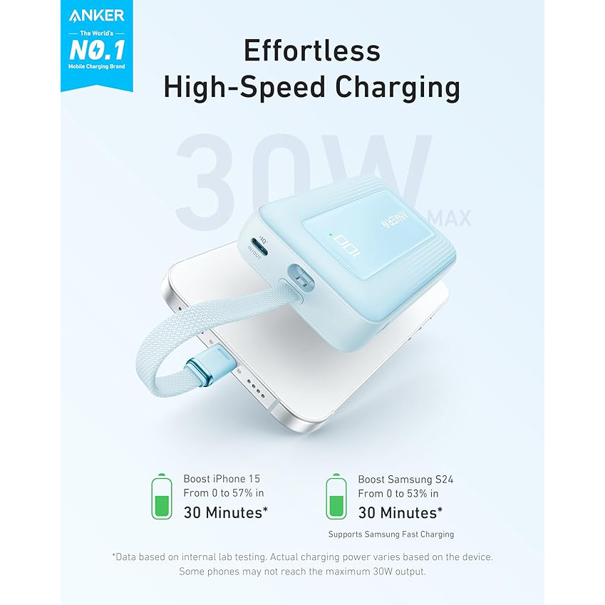 Sạc dự phòng Anker Zolo 1A1C 30W 10000mah (Built-In USB-C) A1688 - Hàng Chính Hãng