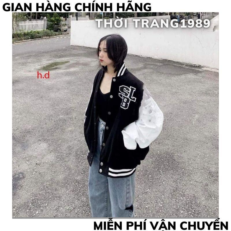 Áo Khoác Bomber Jacket Dù  Form Rộng Phối Chữ Nam Nữ Ullzang Unisex ,áo khoác hàn quóc THỜI TRANG 1989