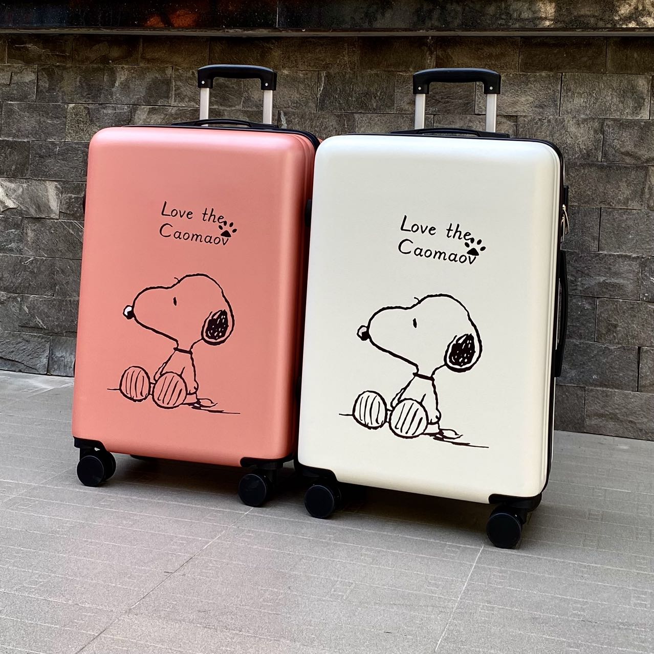 HÌNH THẬT_Du Lịch Tay Kéo In Hình Chú Chó Snoopy Siêu Cute 4 Bánh Xe Xoay 360 Độ Chất Liệu Nhựa Nhám PC+ABS Dày Dặn Hàng Sẵn Kho Đủ Size 20/24/26 inch