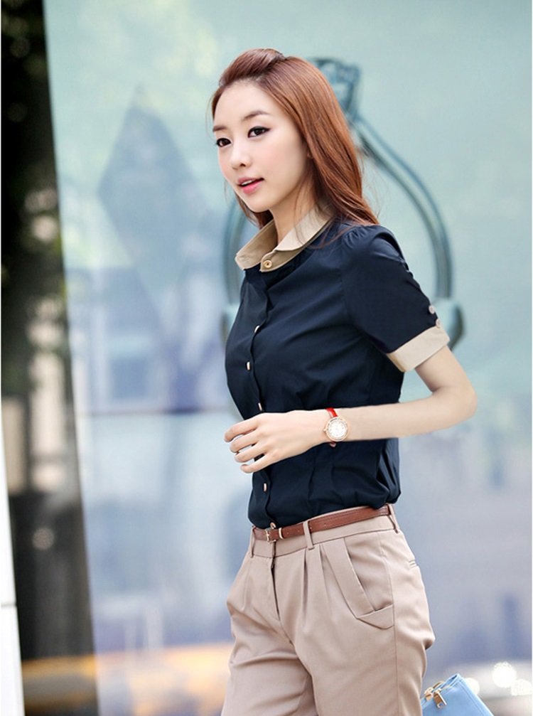 Áo sơ mi công sở nữ đẹp kiểu Hàn Quốc form rộng tay dài chất lụa cao cấp phối màu sang trọng Haint Boutique HB03