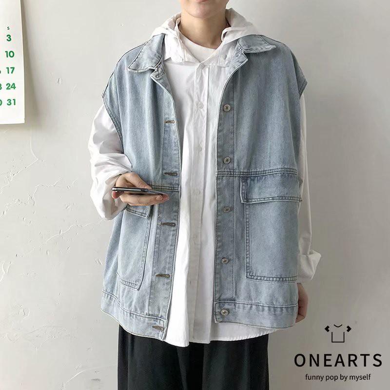 Áo Khoác Denim Không Tay Phong Cách Retro Nam Tính