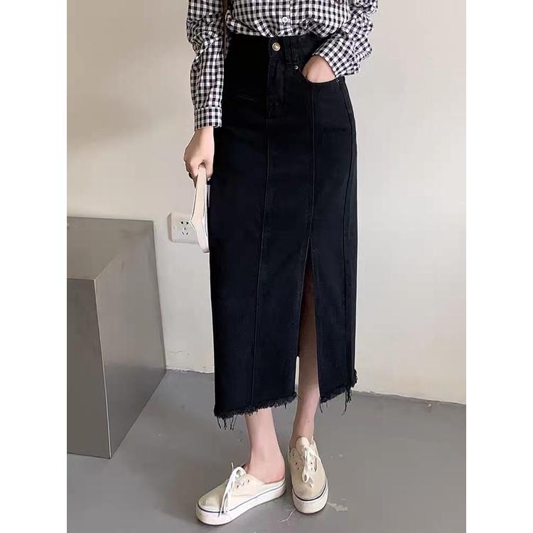 Chân Váy Cạp Cao Dài Qua Gối Xẻ Nổi Bật Phong Cách Ulzzang A11