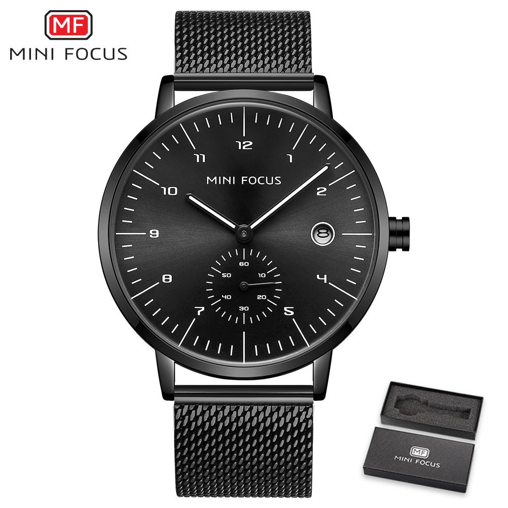 Đồng hồ Quartz Lưới thép Hiển thị lịch 30M MINI FOCUS chống thấm nước Nam