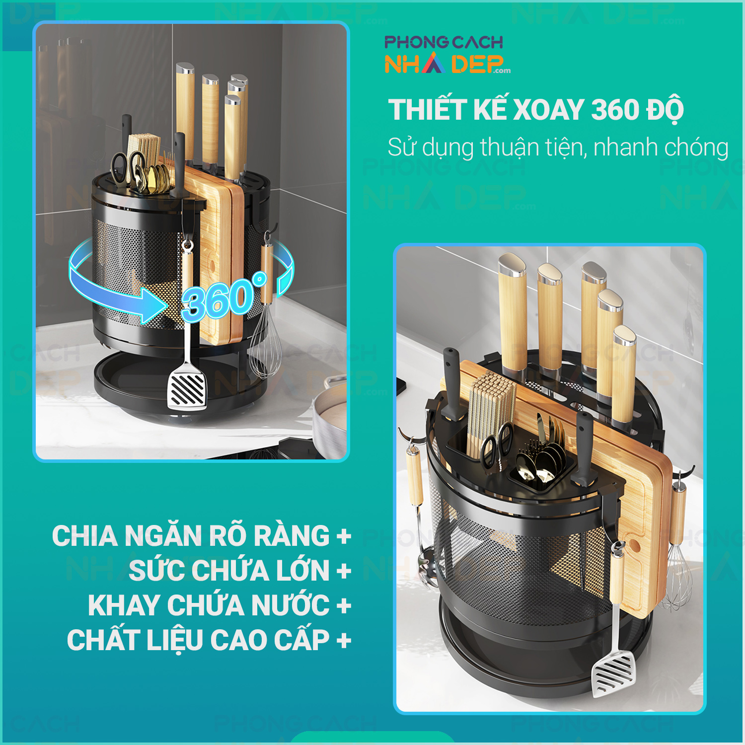 Kệ Để Dao Thớt Xoay 360 Độ Thép Cao Cấp