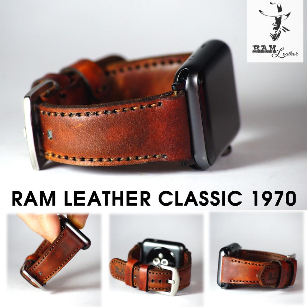 Dây đồng hồ RAM Leather cho apple watch da bò thật - RAM classic 1970 nâu sáng (tặng đầy đủ khóa + chốt + cây thay dây)