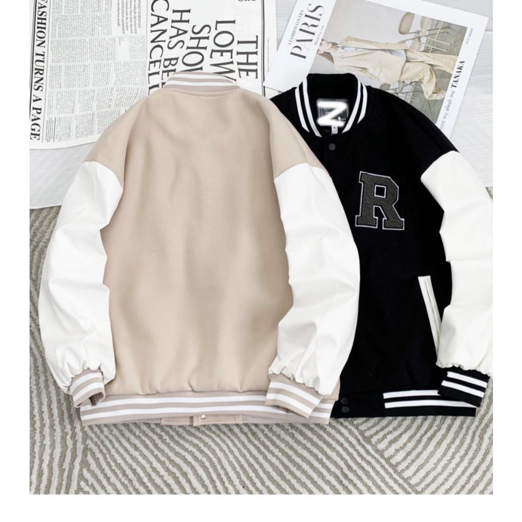 Hình ảnh Áo Khoác Bomber Varsity Jacket Bóng Chày Thêu Chữ  Chất Da Lộn Lót Dù Form Rộng Basic Nam Nữ Unisex Couple Ulzzang