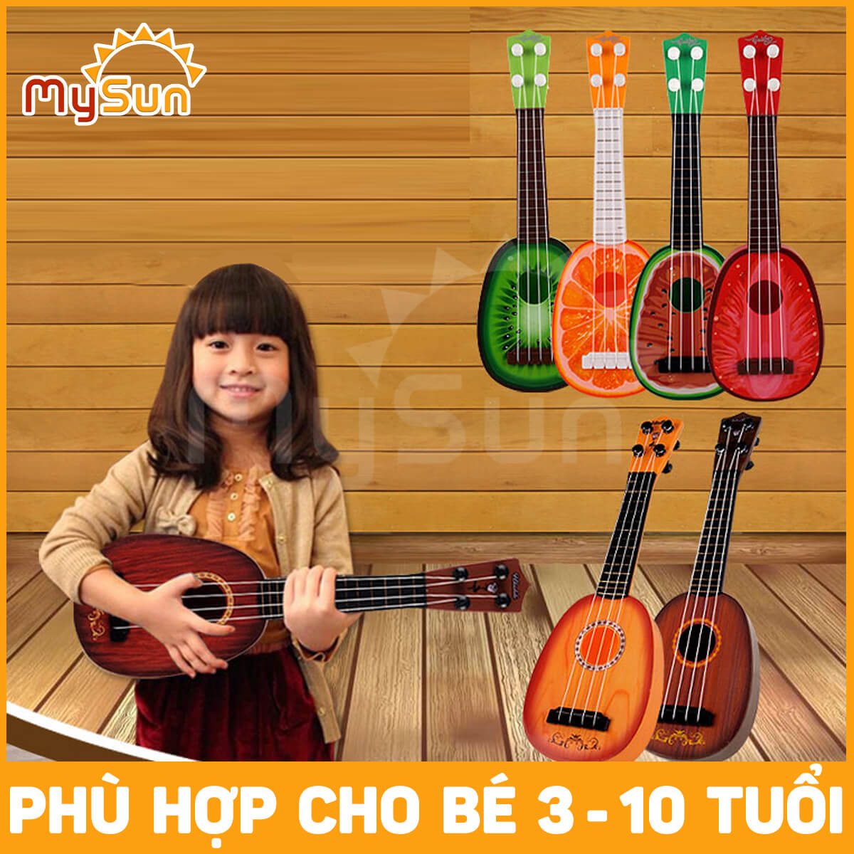 Cây đàn Ukulele đồ chơi nhạc cụ trẻ em 4 dây mini cho bé phát triển trí tuệ thông minh.