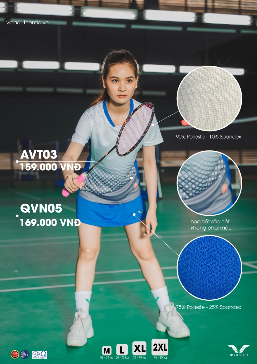 [MUA 1 TẶNG 1] ÁO COUPLE THỂ THAO NAM NỮ VNANAVT03 VINA AUTHENTIC CO GIẢN, MỀM MẠI, THẤM HÚT MỒ HÔI, HỢP THỜI TRANG, CHUẨN FORM