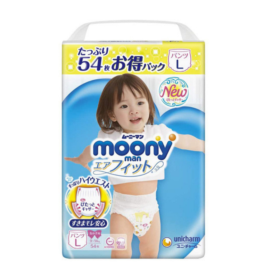 Bỉm - Tã quần Moony Blue Jumbo size L bé gái 54 miếng (Cho bé 9~14kg)