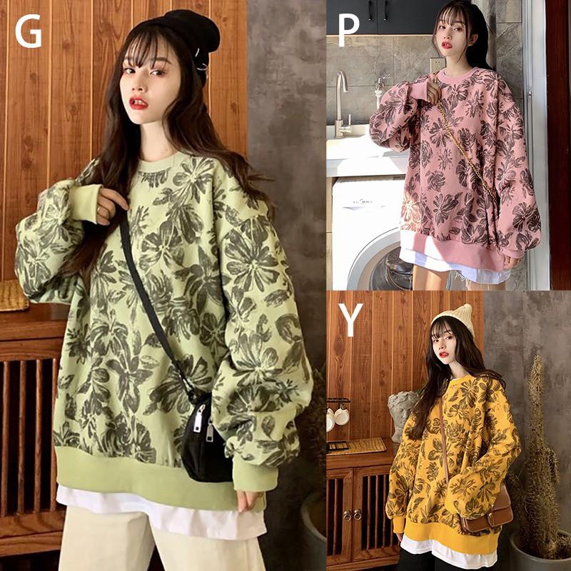 Áo thun sweater dáng rộng tay dài in hình dễ thương