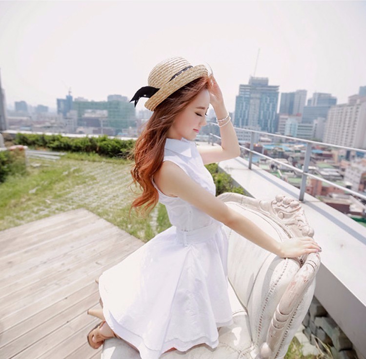 Đầm xòe sơ mi thắt nơ không tay xinh xắn. - DX06