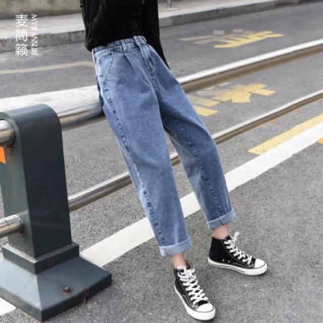 Quần baggy jean nữ chít ly thêu túi mã 3.901, hình thật và video