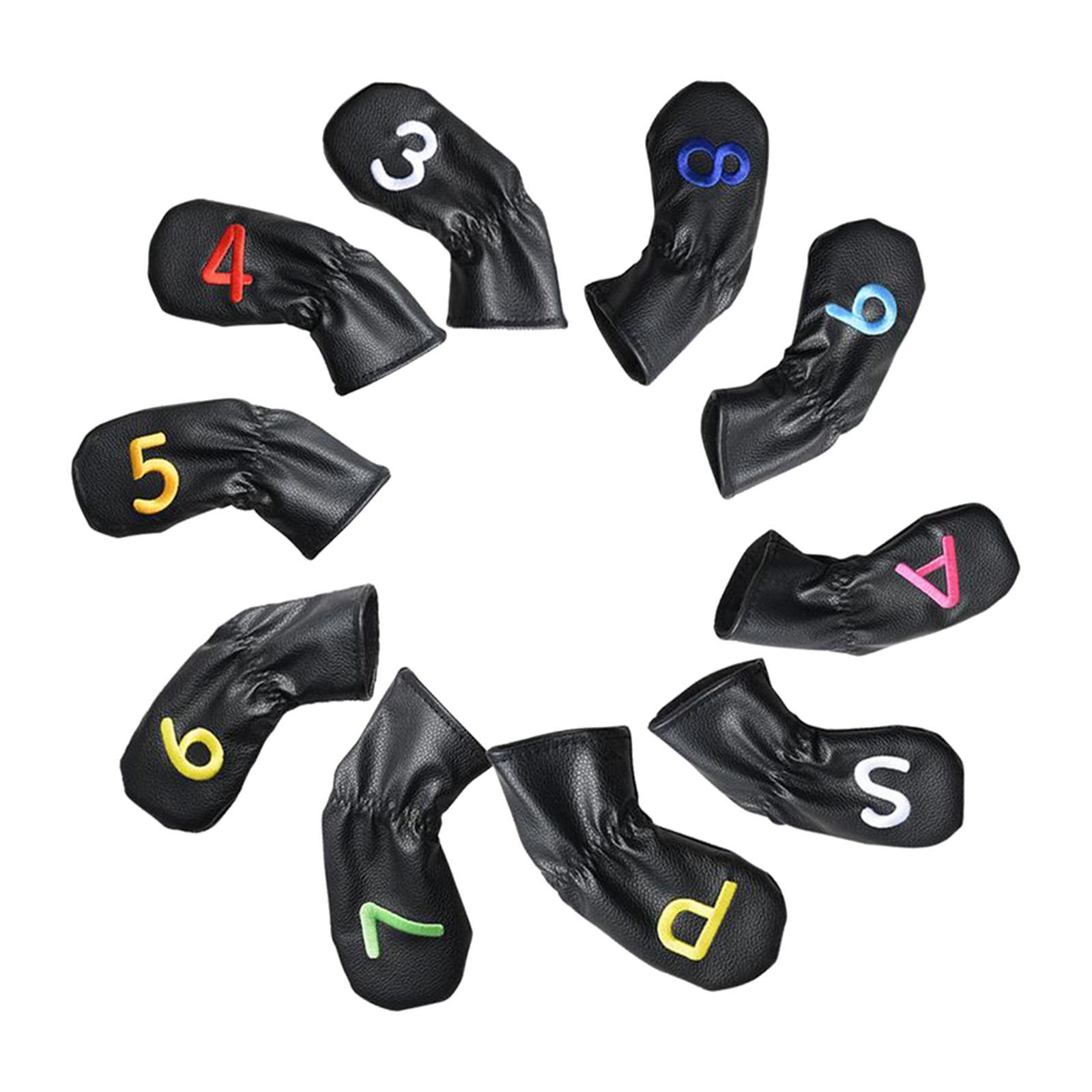 Leather Golf Irons Head Covers Embroidery Number, Golf Head Protector Guard