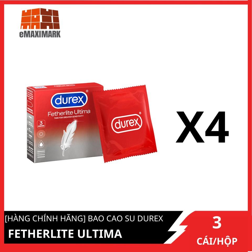 Combo 4 Bao cao su Durex Siêu mỏng Fetherlite Ultima (Đỏ) Hộp 3 cái