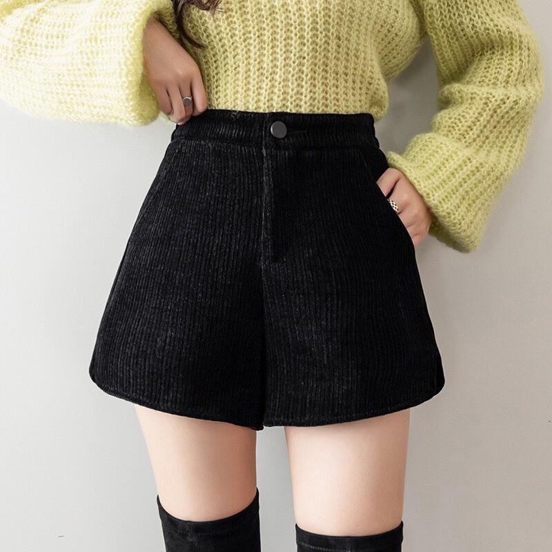 9861. QUẦN SHORT NHUNG LƯNG CAO ỐNG RỘNG BASIC