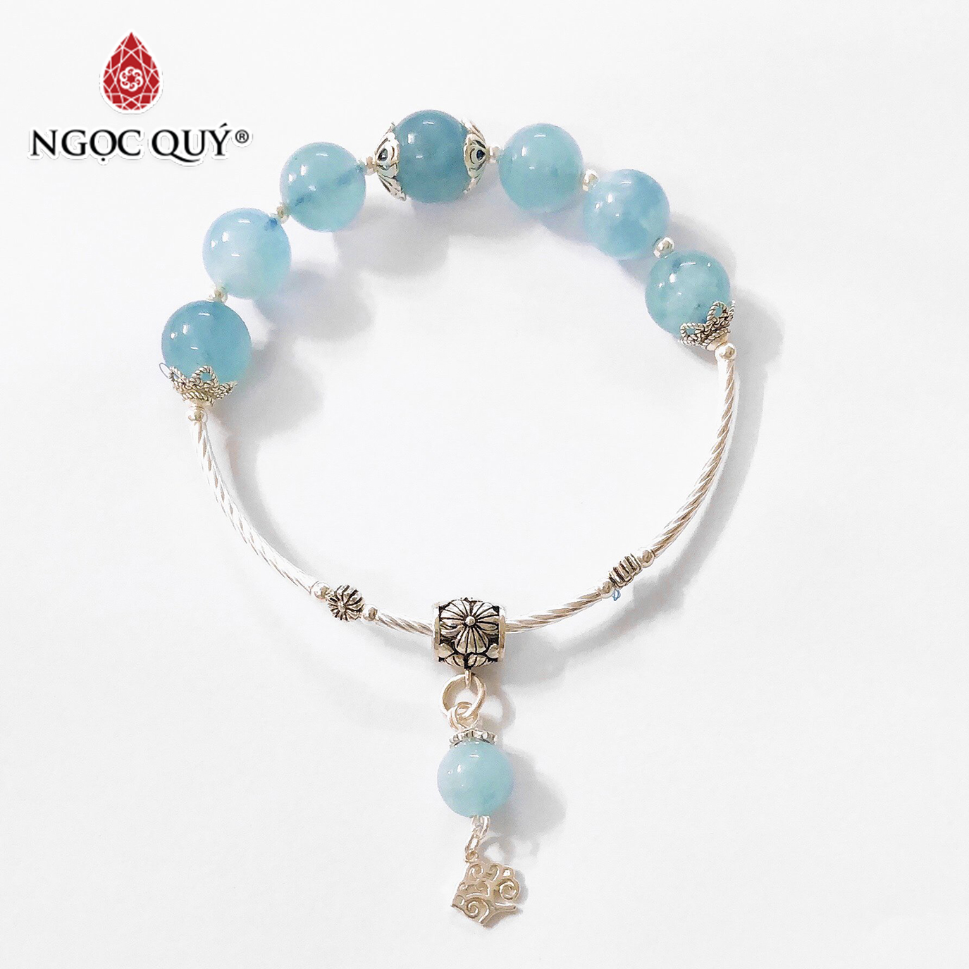 Vòng tay đá Aquamarine phối cây trí tuệ mệnh thủy, mộc - Ngọc Quý Gemstones