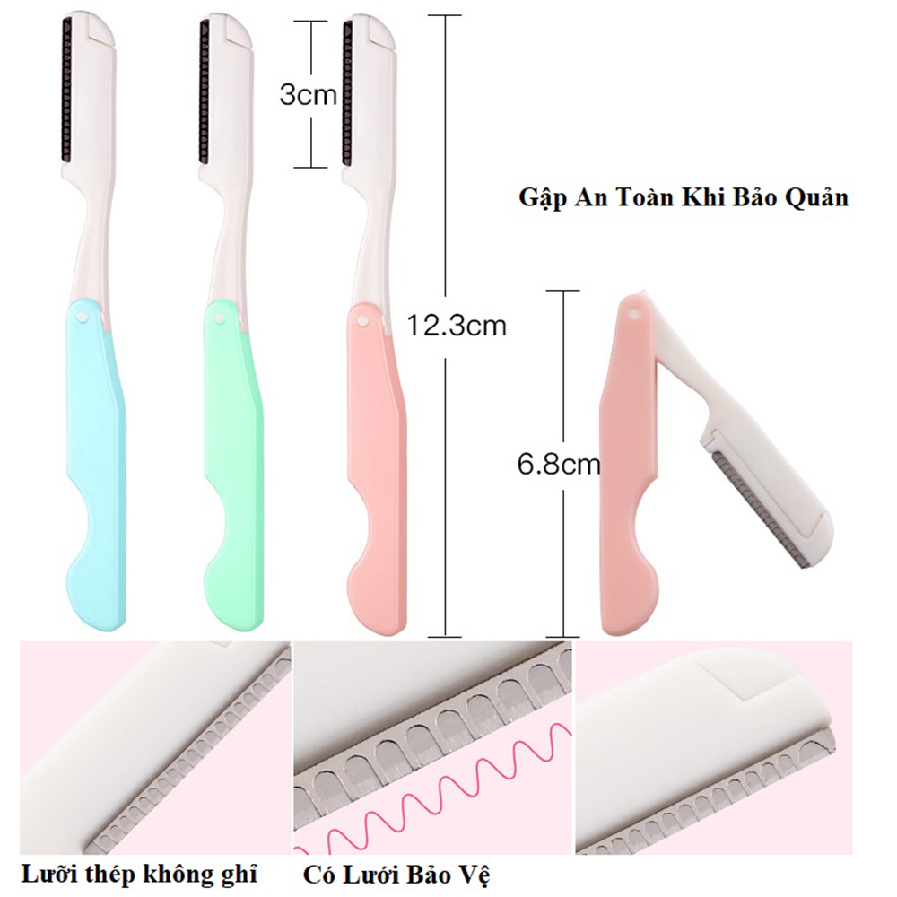 Set 3 Dao Cạo Gập An Toàn Lưỡi Thép Không Ghỉ, Gồm 3 Chiếc, Độ Sắc Cao, Chất Liệu Thép Không Gỉ, Có Cán Dễ Cầm Để Tỉa Chân Mày Theo Mong Muốn, An Toàn Khi Sử dụng, Kích Thước Nhỏ Gọn Mang Theo Làm Makeup, Dùng Lại Nhiều Lần, Tiết Kiệm Chi Phí Và Thời Gian