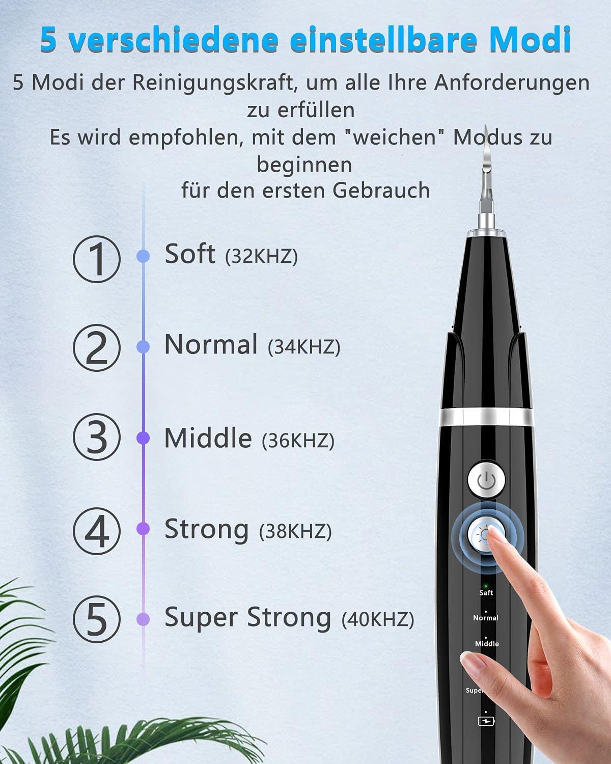 Bộ làm sạch răng, bộ làm sạch răng để chăm sóc răng tại nhà, có 5 chế độ điều chỉnh. Thanh phục hồi USB (Schwarz)