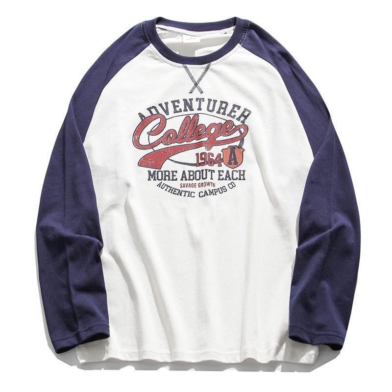 Áo Thun Raglan Tay Dài Dáng Rộng Phong Cách Retro 3 Kiểu Cho Nam Giới Size L-4Xl - Trắng