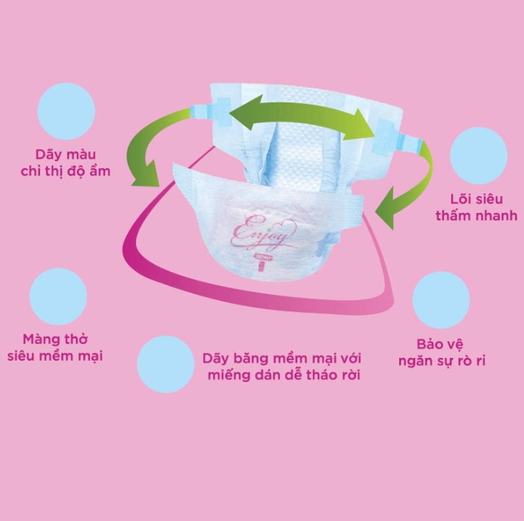 Tã dán sơ sinh Enjoy size S, M, L cho bé từ 4-25kg, mềm mại, thấm hút, chuẩn chất lượng Châu Âu