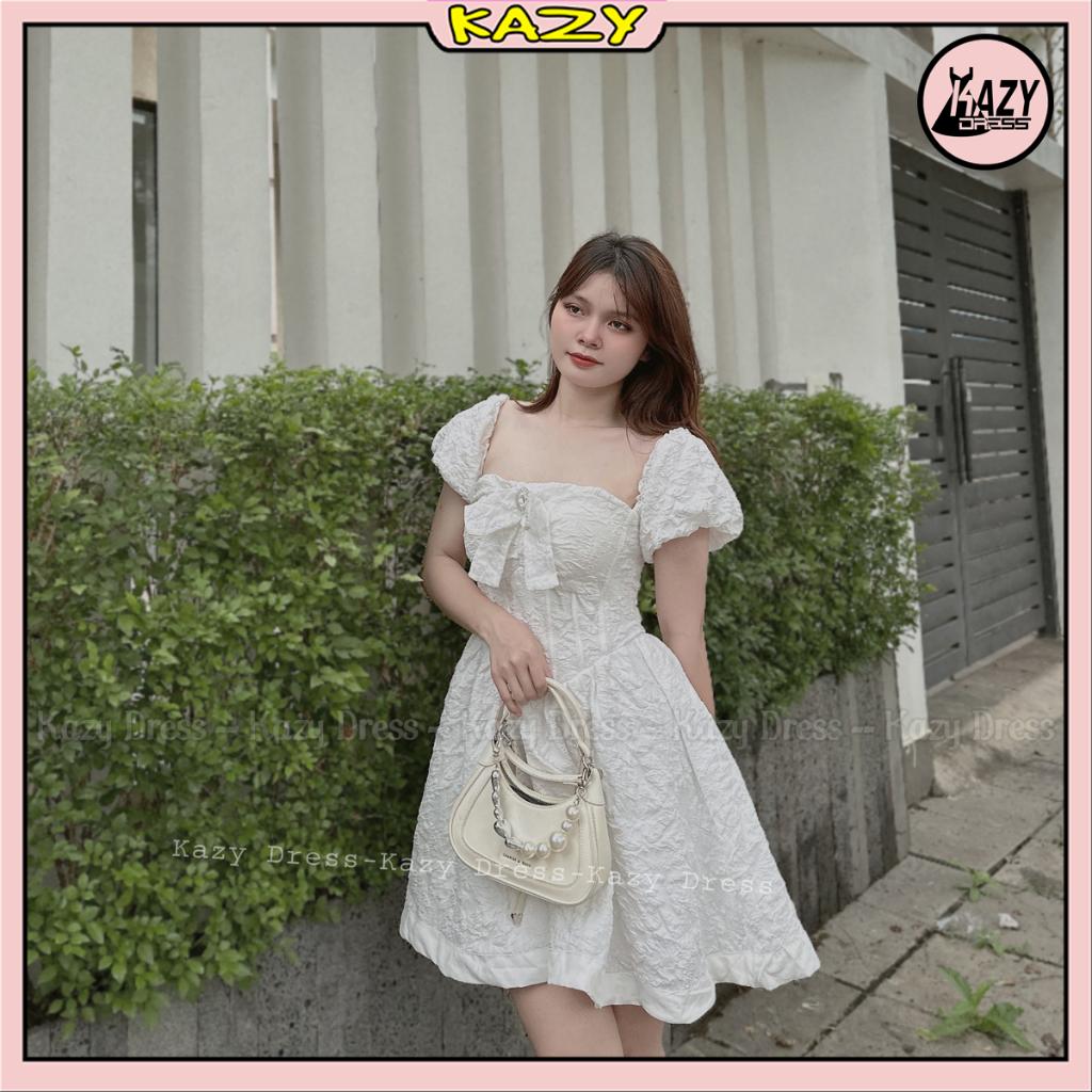 Váy xốp dự tiệc đính nơ phong cách tiểu thư KAZY DRESS V059