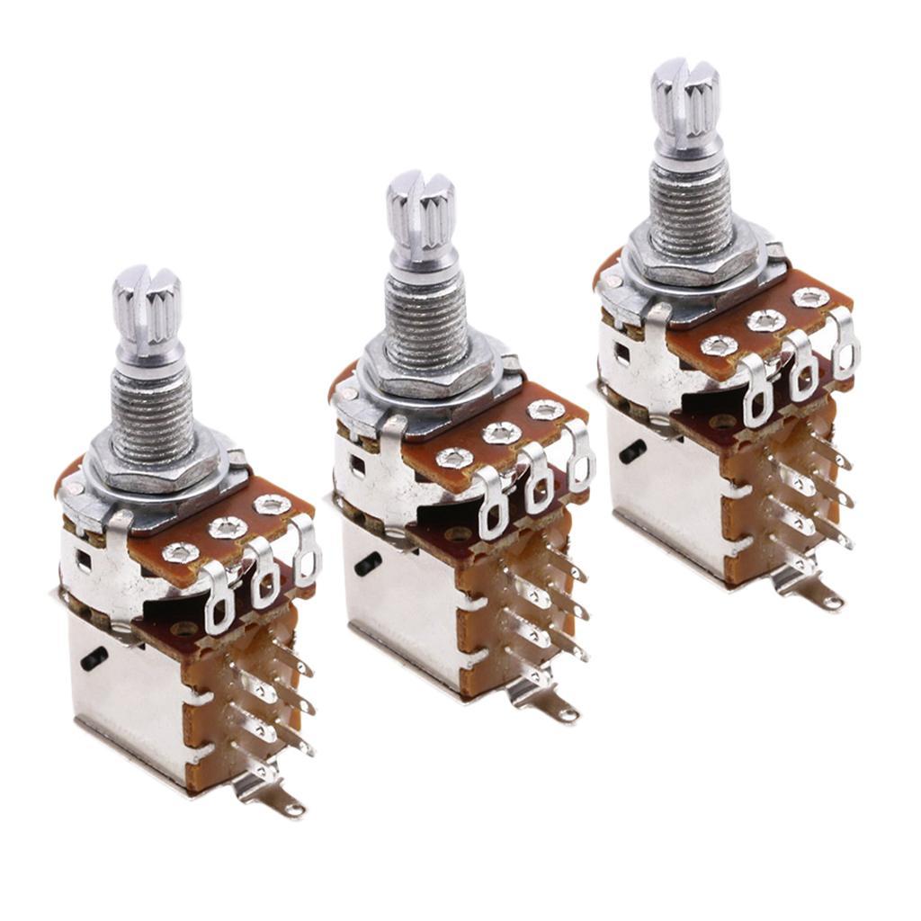 3 Pcs A500K Split Shaft Pots Potentiometer Guitar  Tone Switch DIY