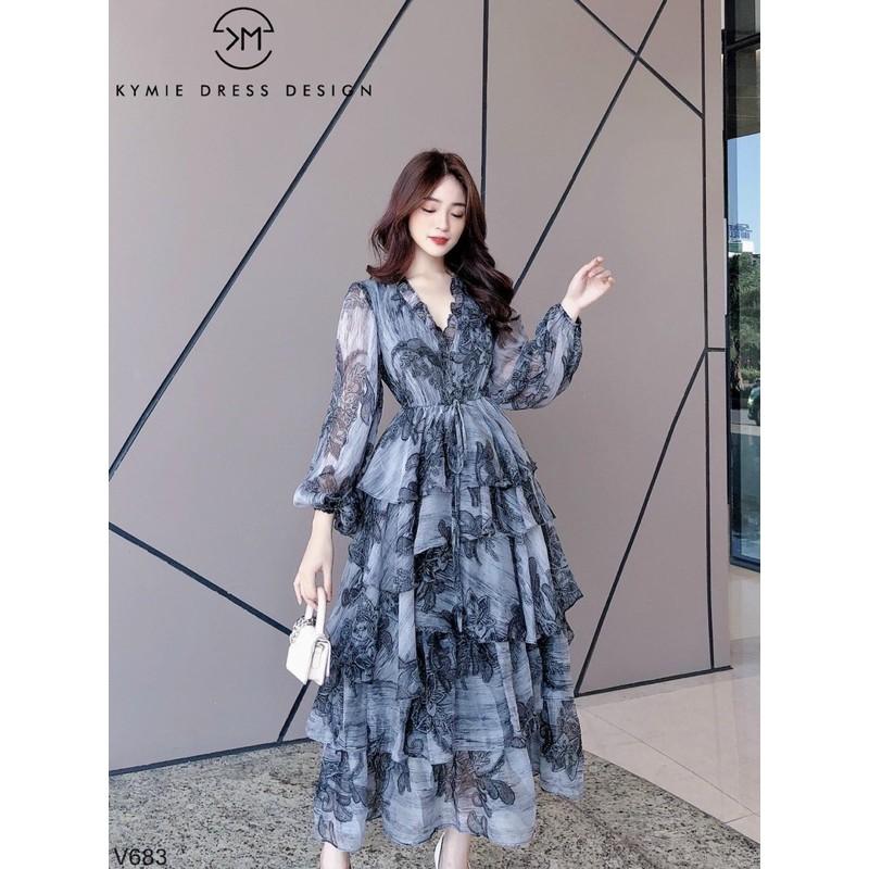 ĐẦM MAXI HOA CÚC NÚT BỌC