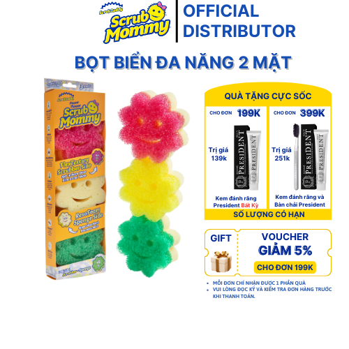 Set 3 miếng Bông Hoa Colors Scrub Mommy -  2 mặt đa năng - an toàn - chống mùi