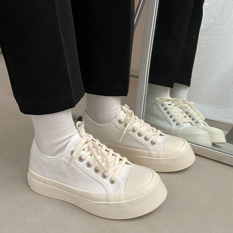 Giày thể thao nữ Ulzzang đế bằng bánh mì vải mềm màu đen trắng năng động - hot trend đẹp