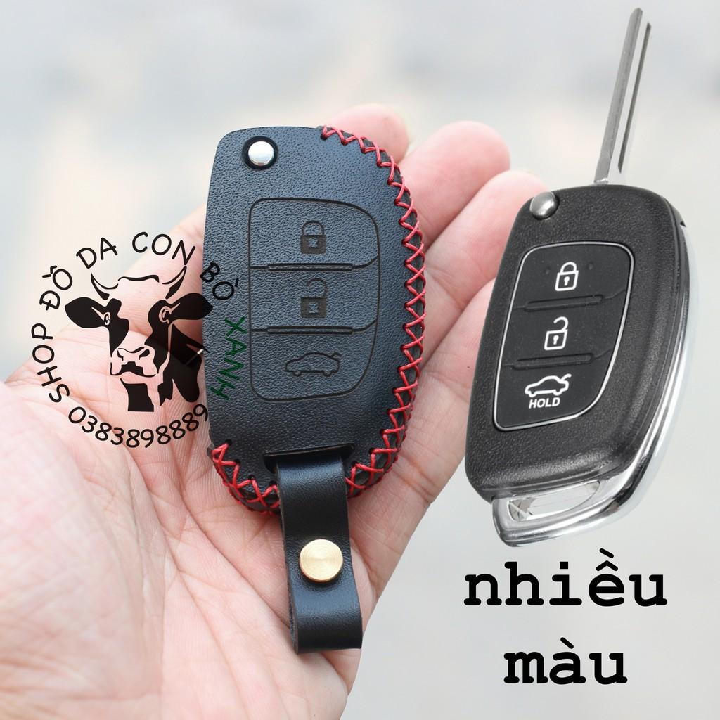 Bao da dành cho chìa khóa Hyundai Accent Blue 2013 2017, Solati , Elantra 2013 2015, i10 bản base handmade da thật 005