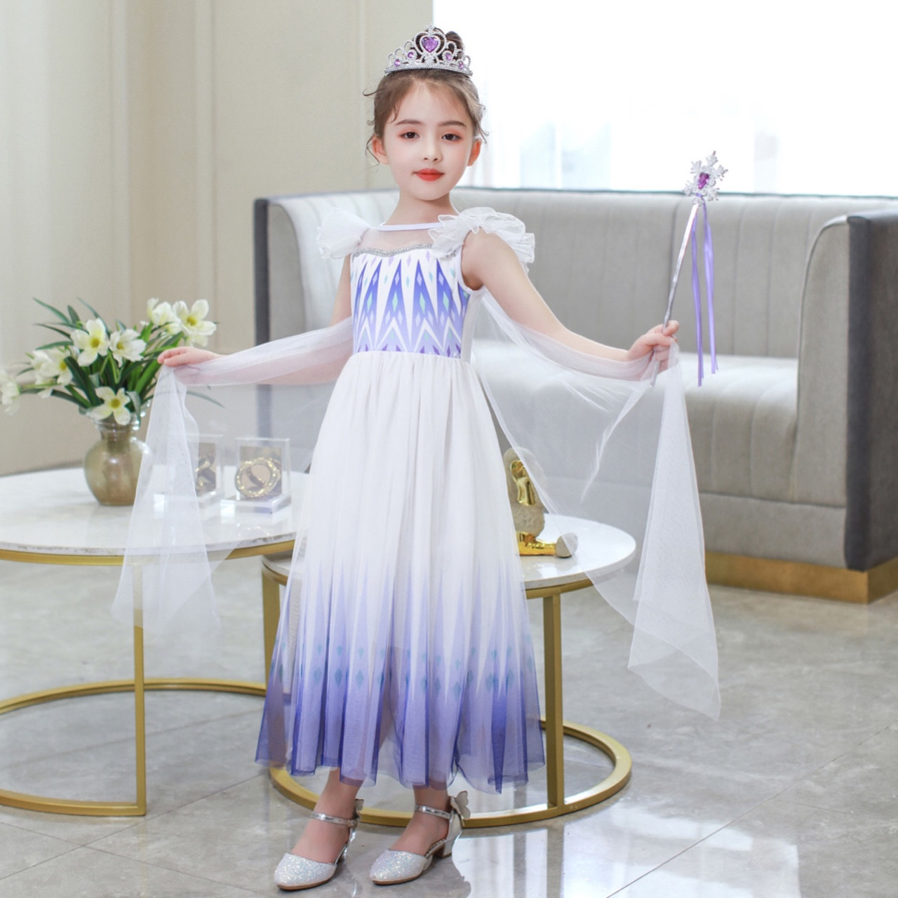 Combo Đầm ELSA Trắng FROZEN 2 Kèm Phụ Kiện