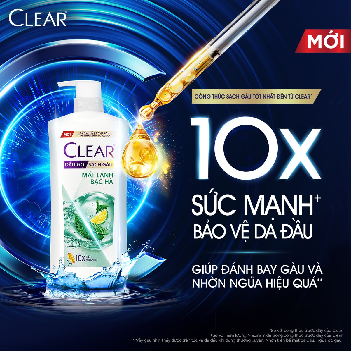 Dầu Gội Clear Sạch Gàu Dầu Gội Sạch Gàu Mát Lạnh Bạc Hà 3X Sức Mạnh Đánh Bay Gàu, Ngứa, Vi Khuẩn 880G