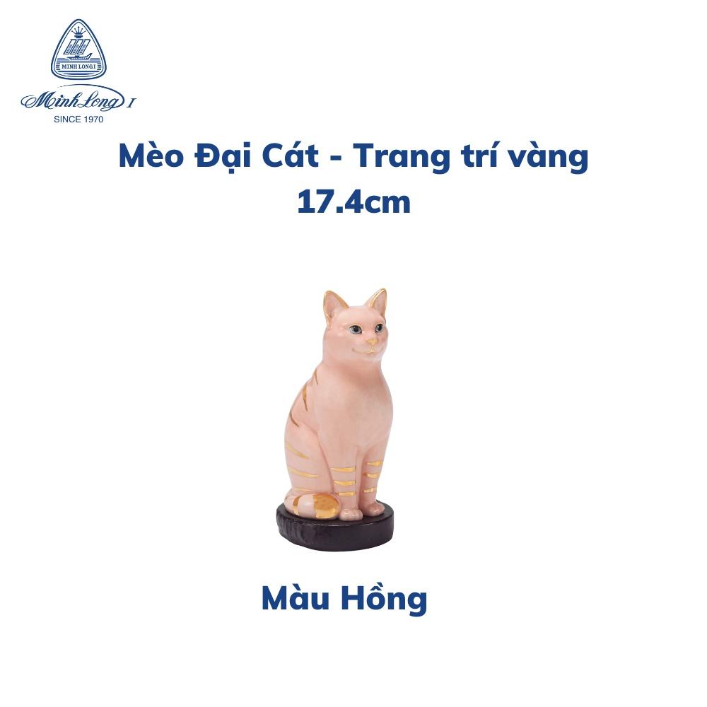 Tượng Mèo Sứ Cao Cấp Minh Long - Đại Cát - Trang Trí vàng - 17.4 cm