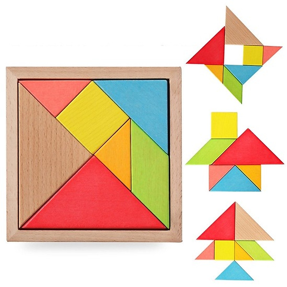 Combo Tháp cầu vồng- xe cũi thả hình - tangram - đồ chơi gỗ an toàn MK0069