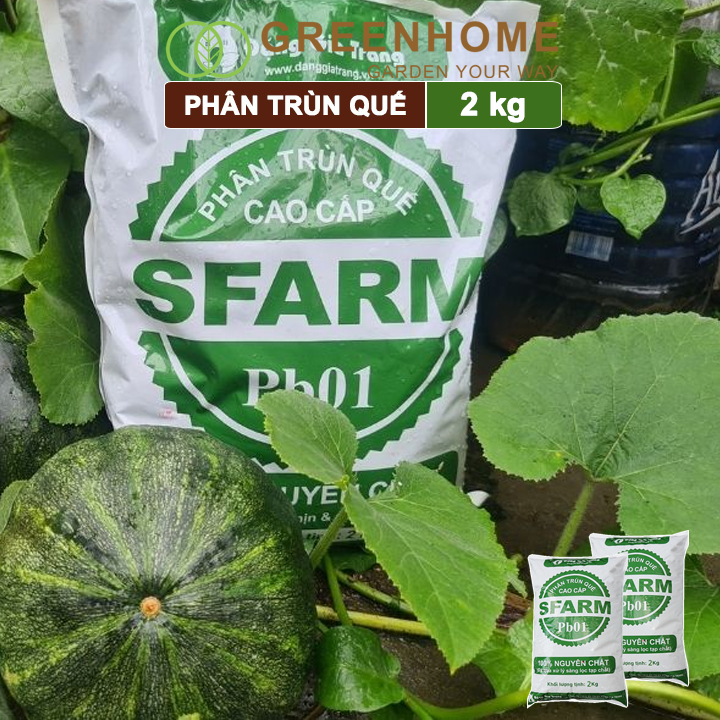 Phân trùn quế Sfarm, bao 2kg, nguyên chất bổ sung dinh dưỡng cho cây, hoa, cải tạo đất |Greenhome