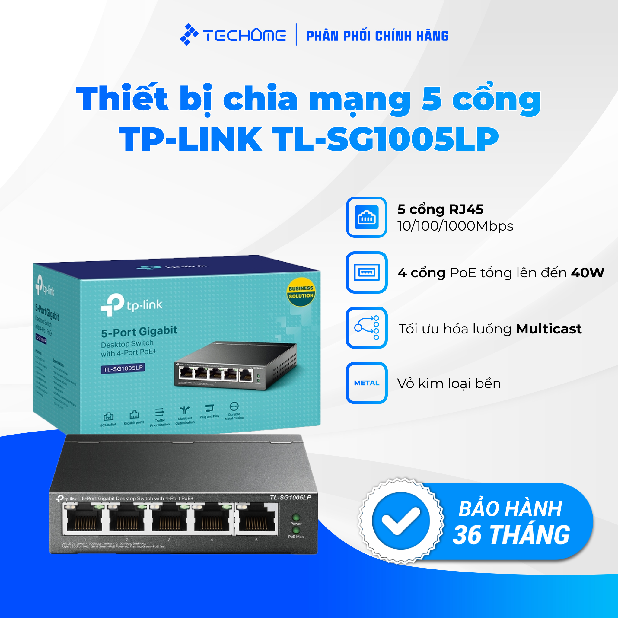 Thiết bị chia mạng Switch TP-Link TL-SG1005LP 4 cổng POE - Hàng chính hãng
