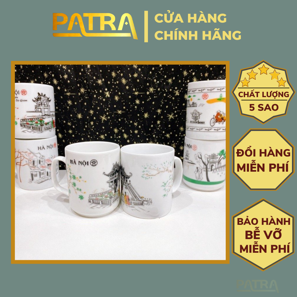Cốc gốm chủ đề Hà Nội, ca uống nước có quai gốm Bát Tràng