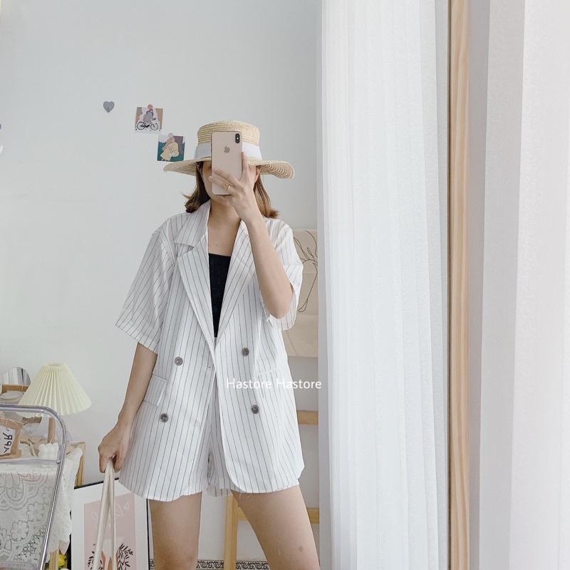 Set blazer sọc + quần short