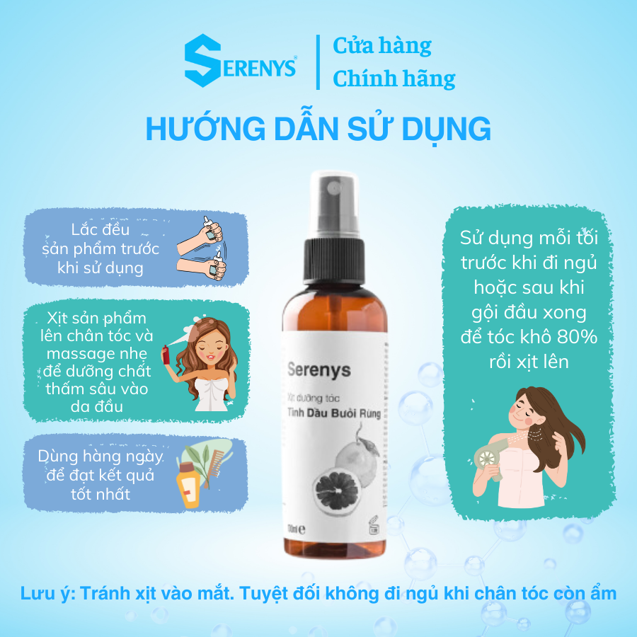 Nước xịt kích thích mọc tóc tinh dầu bưởi rừng Serenys 100ml kích thích tóc mọc dài nhanh trong 2 tuần