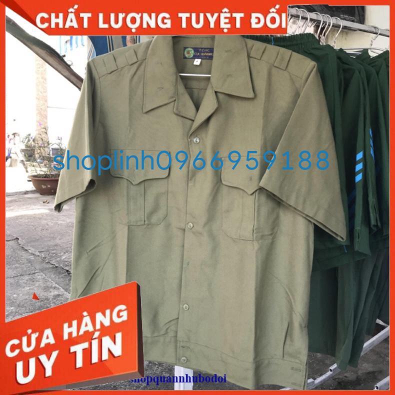Áo bay ngắn tay màu cỏ úa, áo lao động, áo tập QS loại đẹp